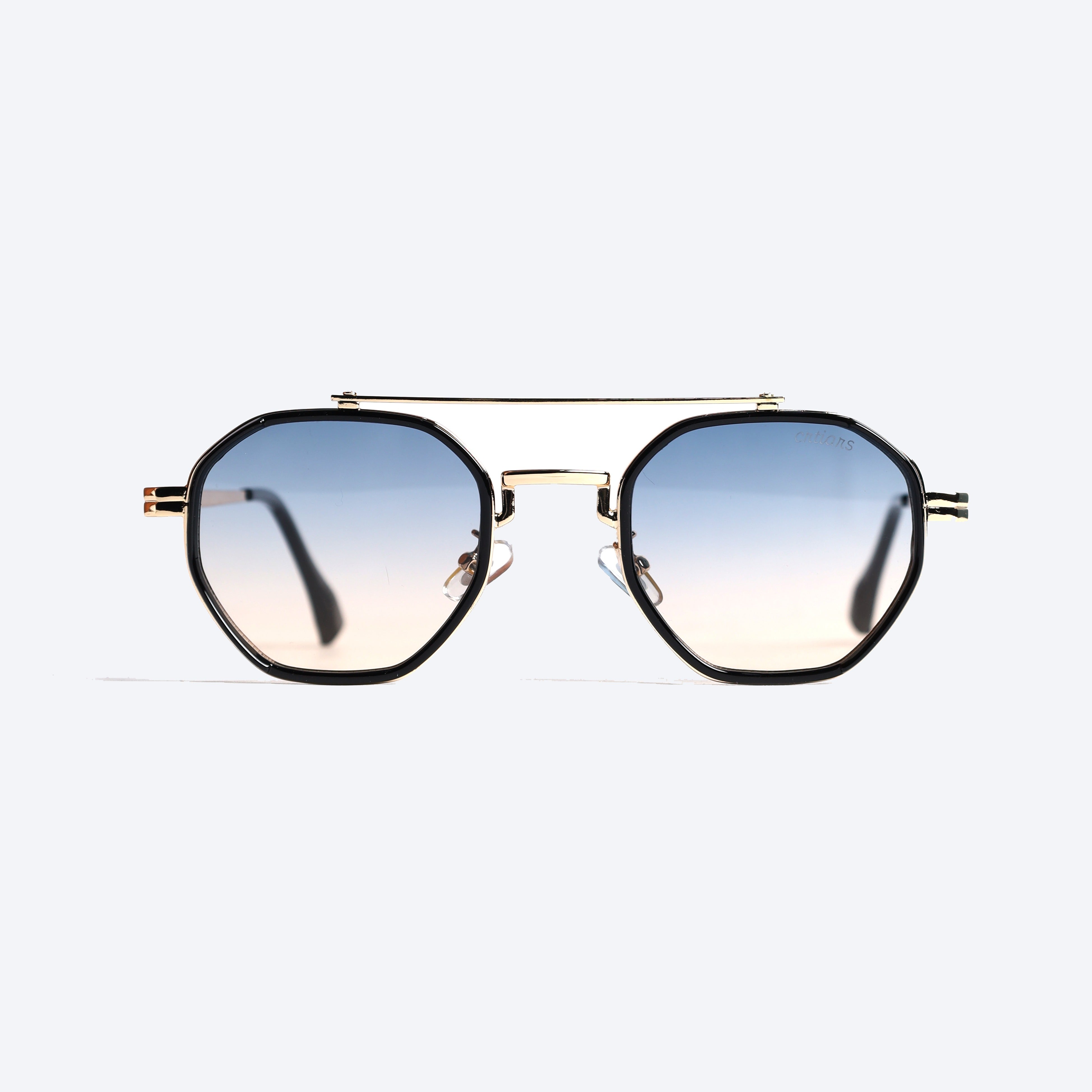 Crtiars 5G386 Geometric Round Sun Glasses for Unisex - Black Golden
