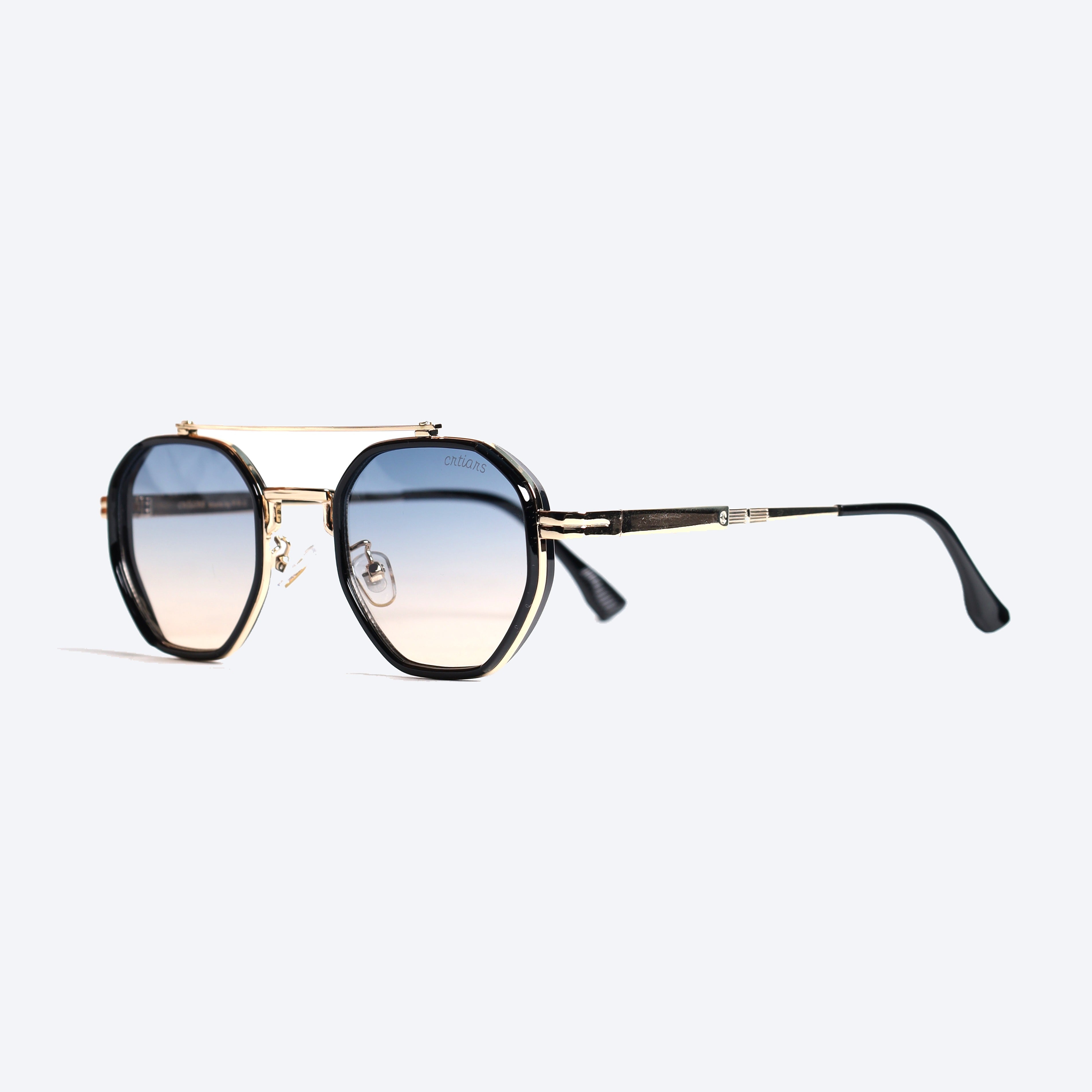 Crtiars 5G386 Geometric Round Sun Glasses for Unisex - Black Golden
