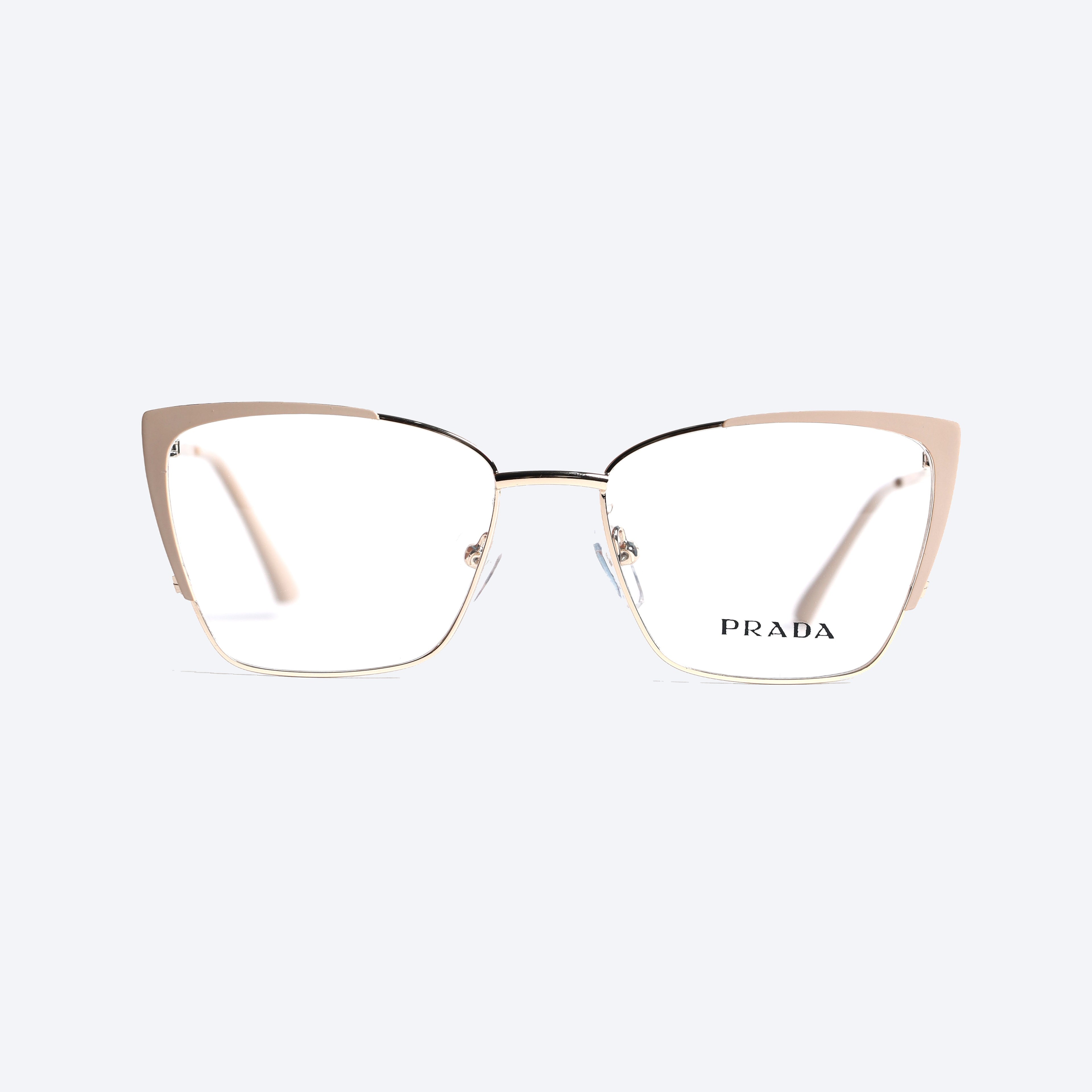 Prada MM585 Geometric Cat eye Eye Glasses for Ladies Fancy - Beige/Gold