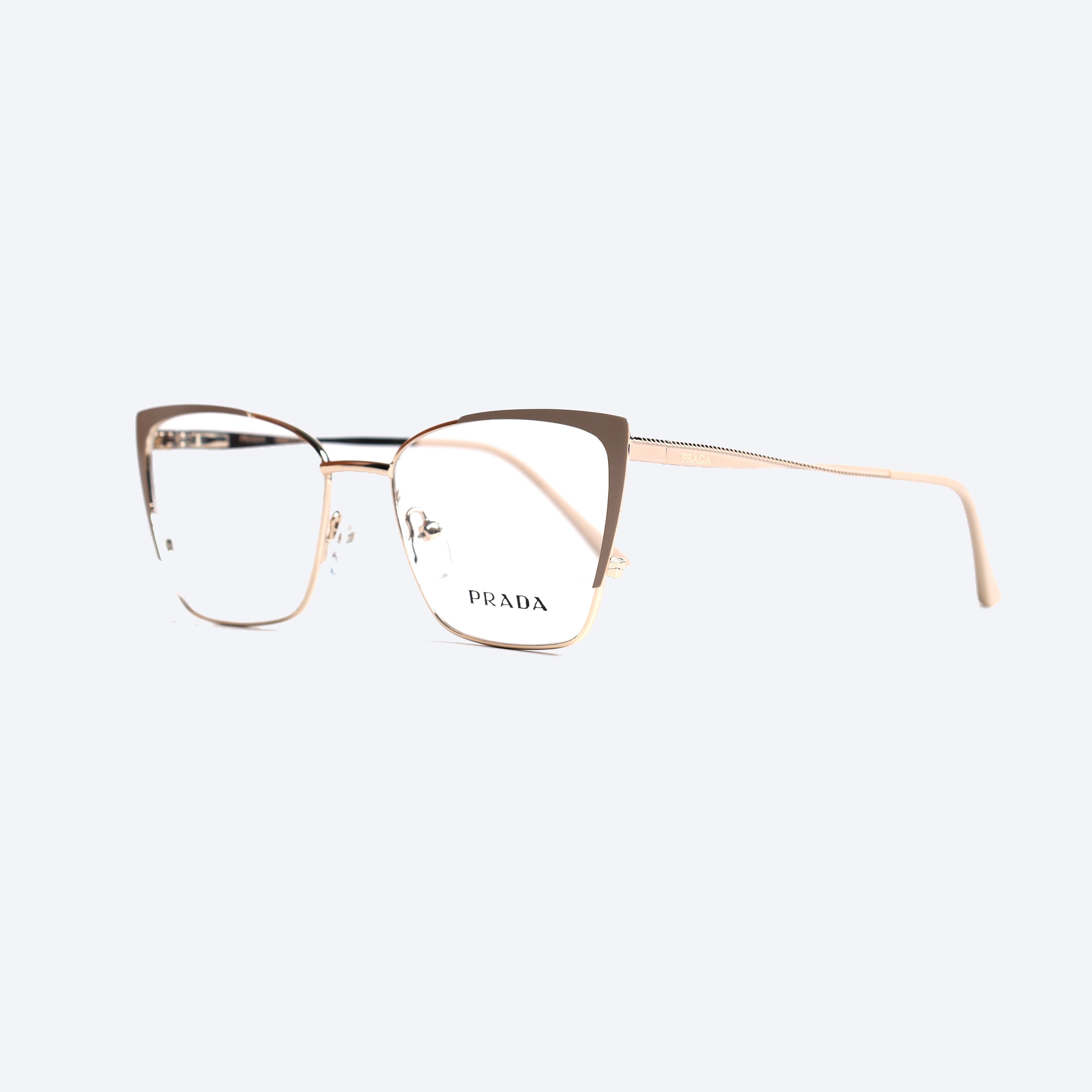 Prada MM585 Geometric Cat eye Eye Glasses for Ladies Fancy - Beige/Gold