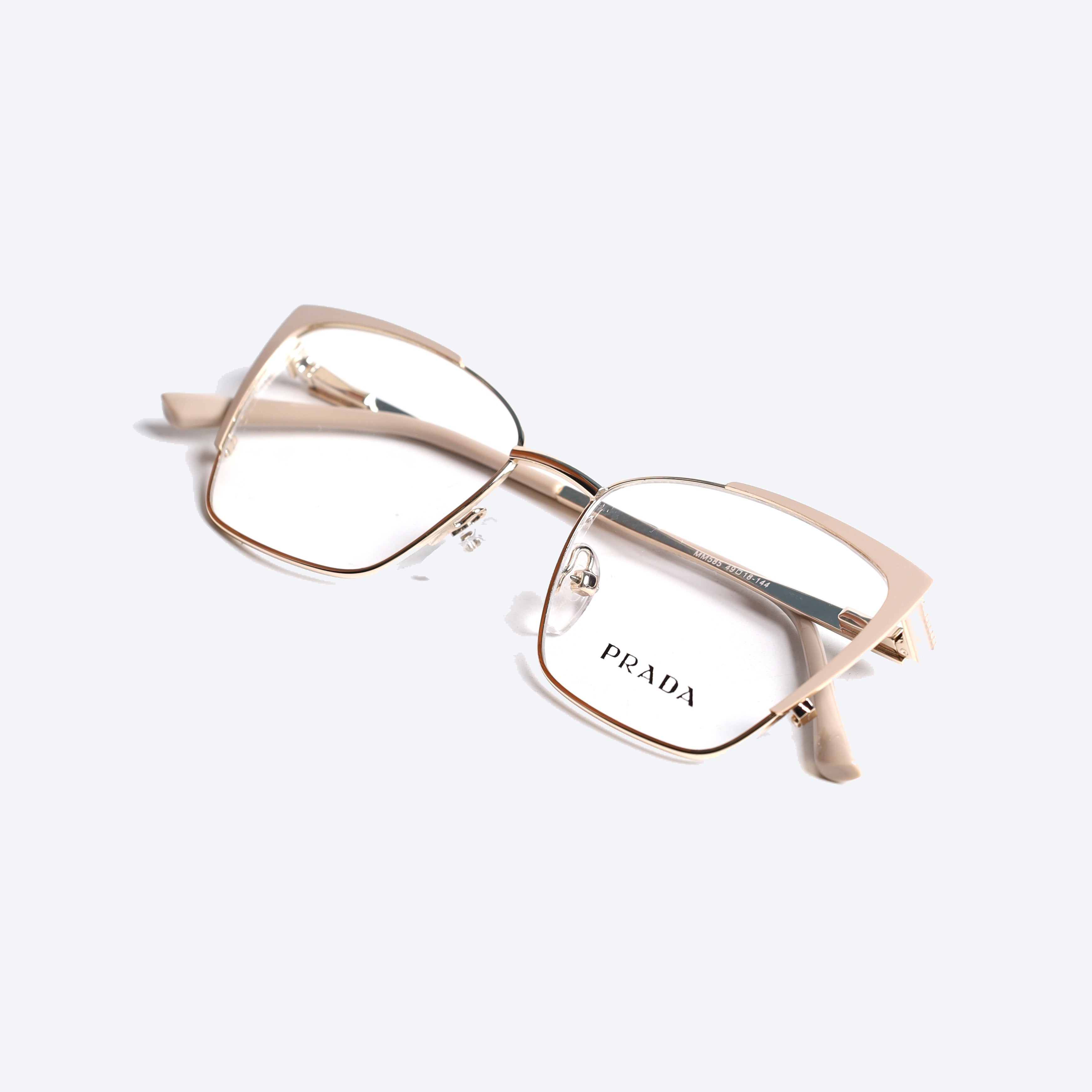 Prada MM585 Geometric Cat eye Eye Glasses for Ladies Fancy - Beige/Gold