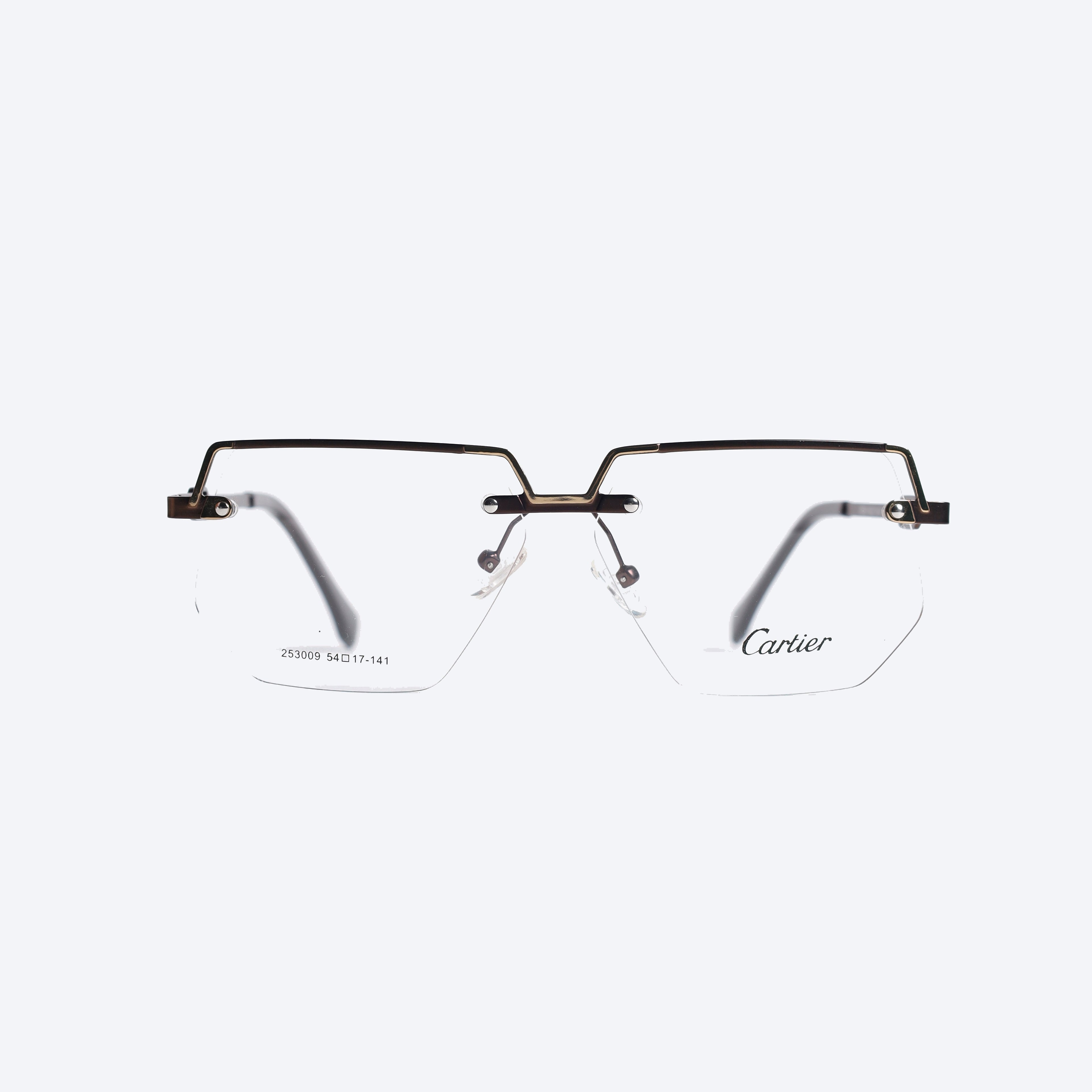 Cartier 253009 Geometric aviator Eye Glasses for Gents - Brown Golden