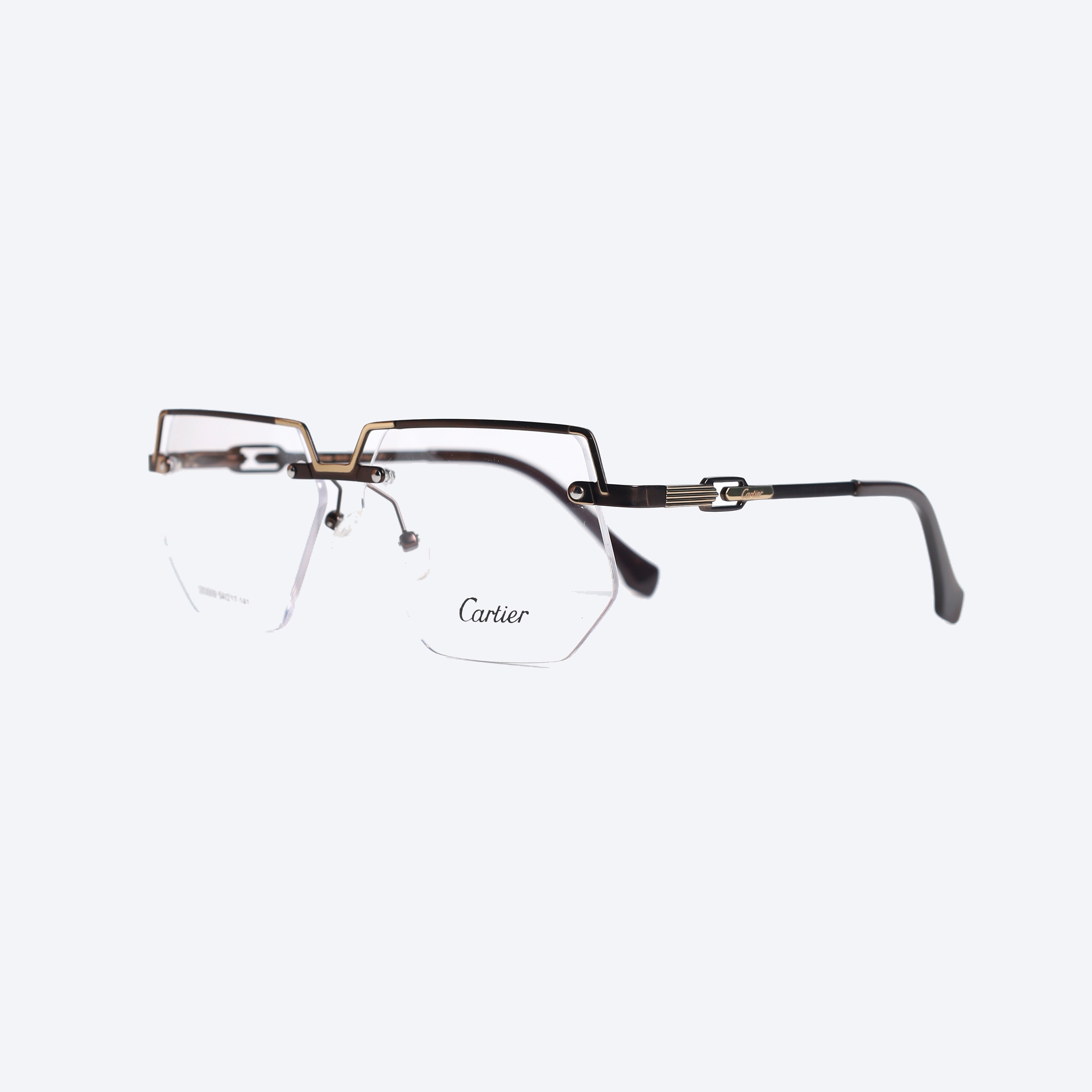 Cartier 253009 Geometric aviator Eye Glasses for Gents - Brown Golden