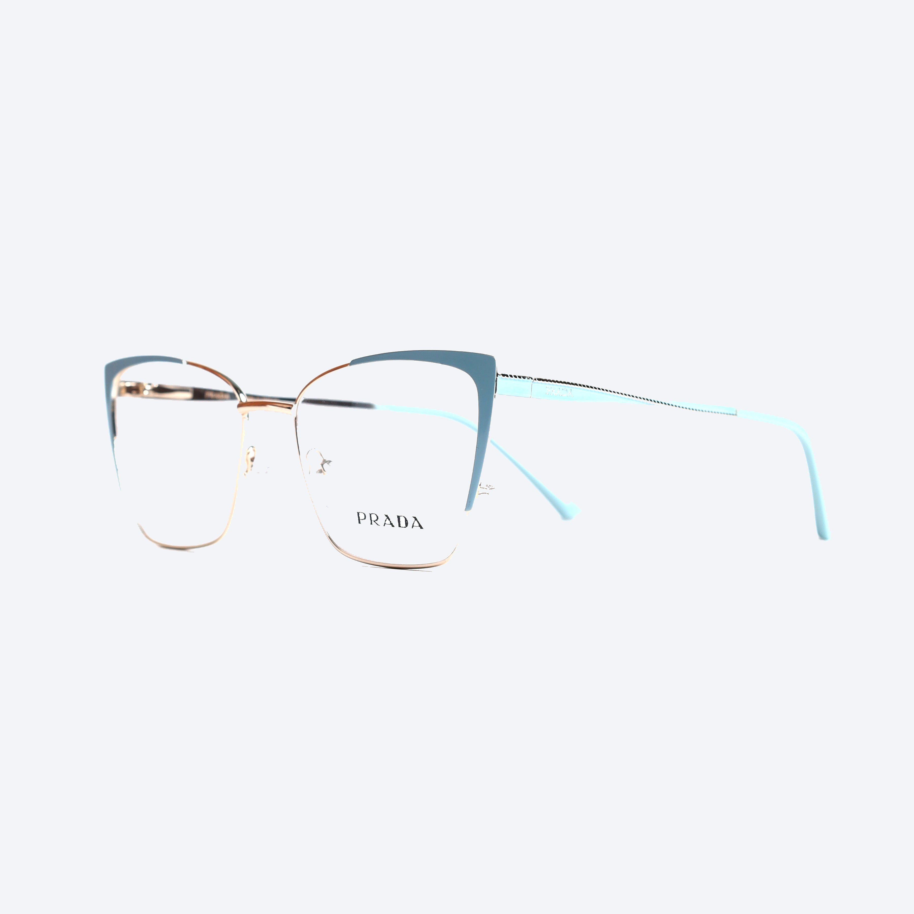 Prada MM585 Geometric aviator Eye Glasses for Ladies Fancy - Turquoise/Gold