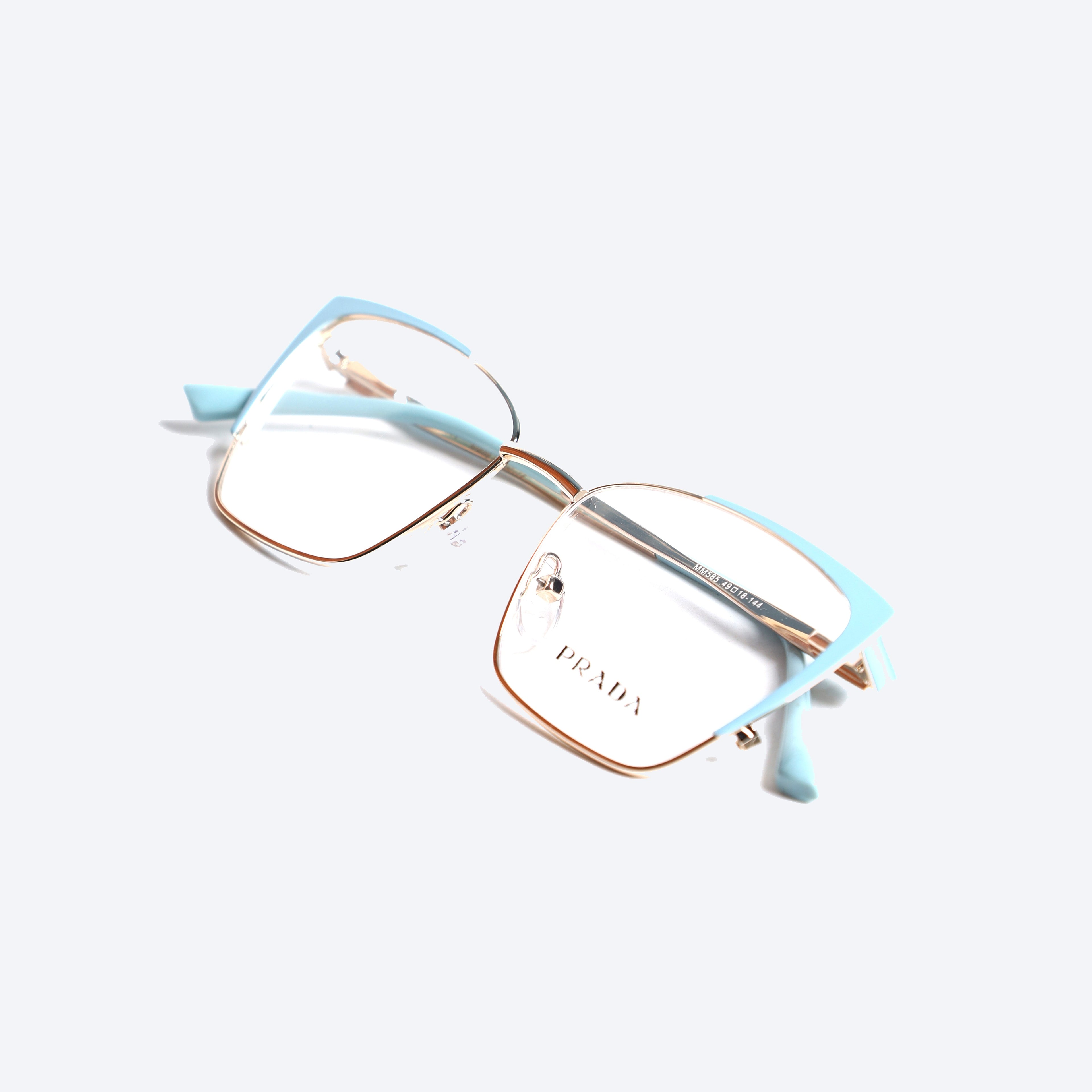 Prada MM585 Geometric aviator Eye Glasses for Ladies Fancy - Turquoise/Gold