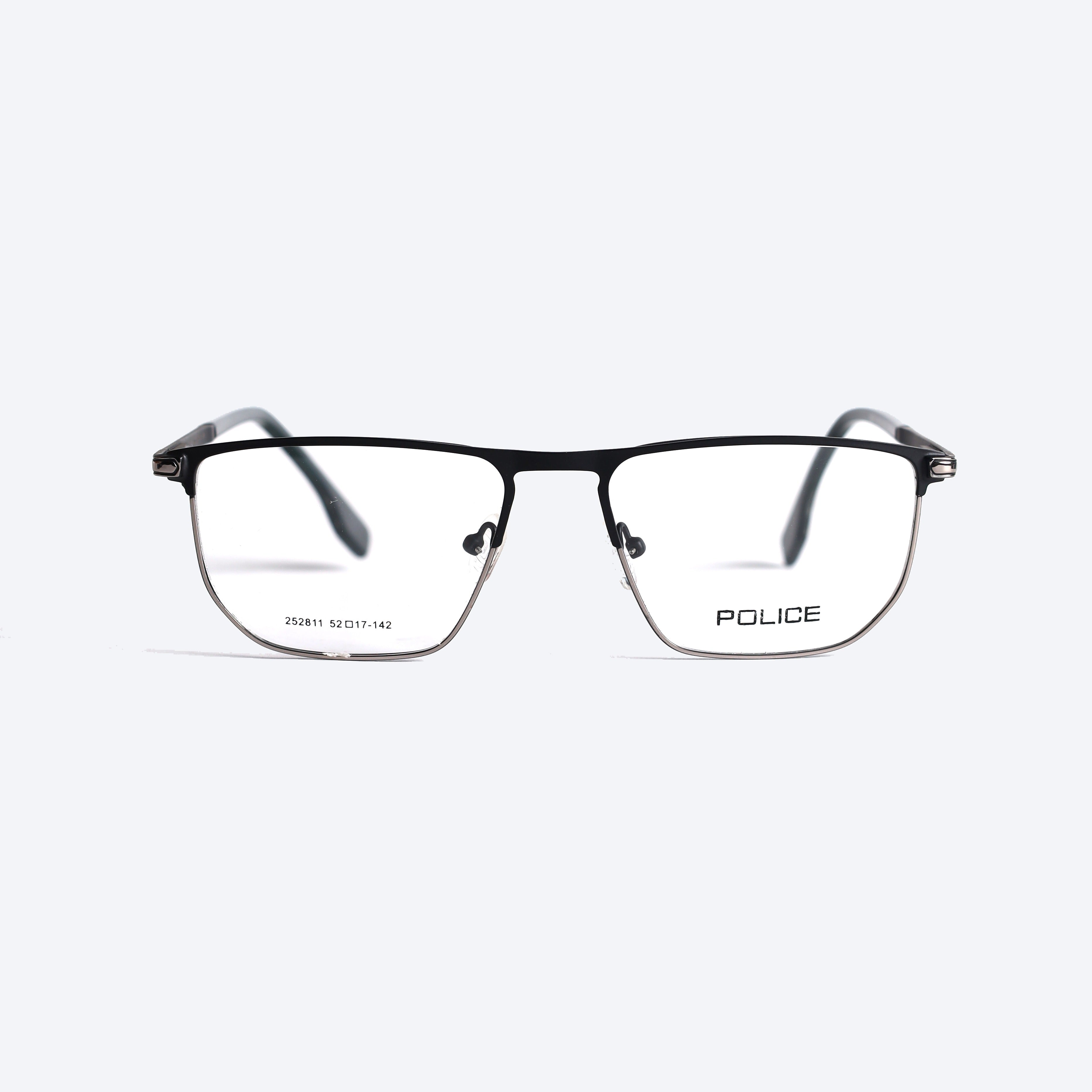 Police 252811 Geometric Rectangle Eye Glasses for Gents - Black Silver
