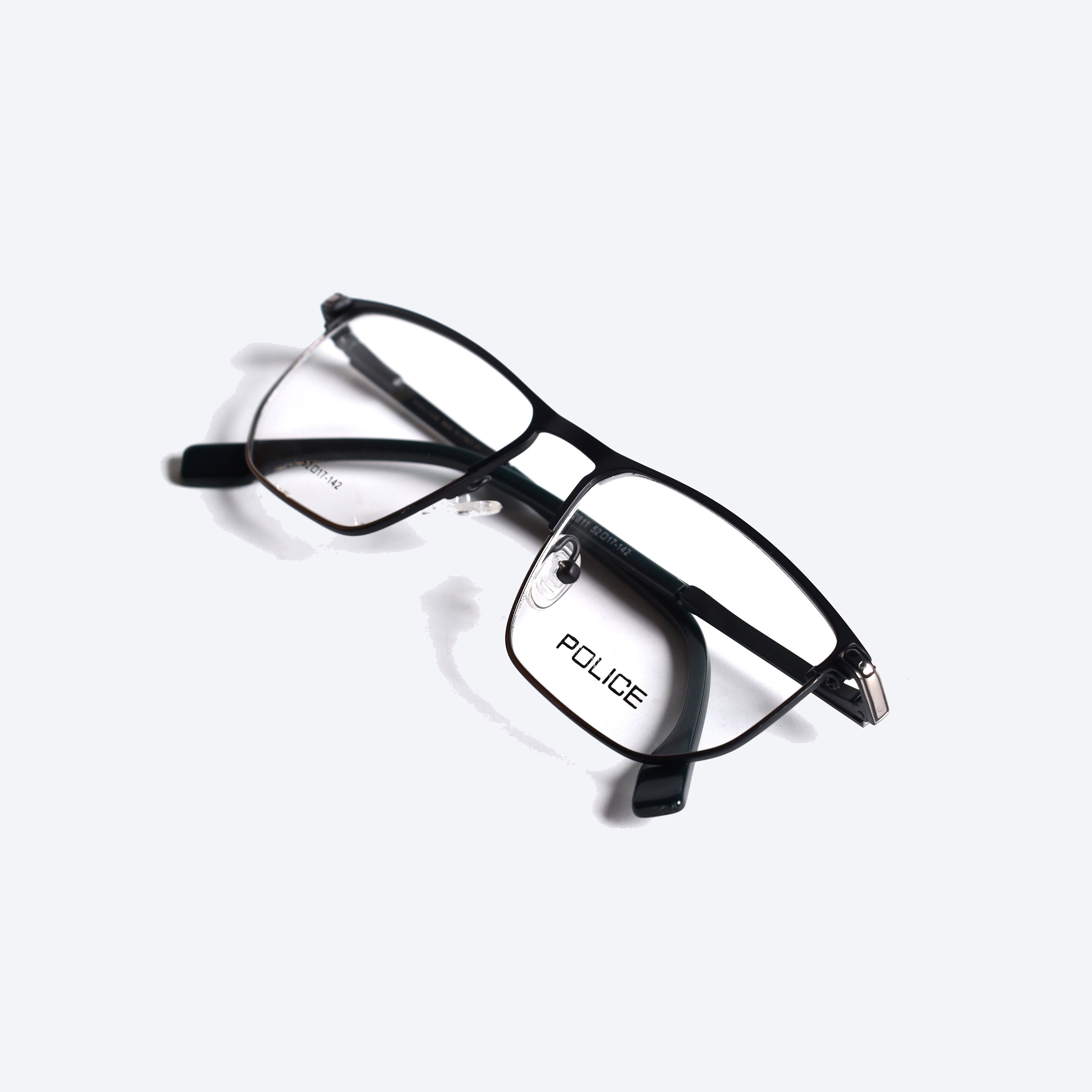 Police 252811 Geometric Rectangle Eye Glasses for Gents - Black Silver